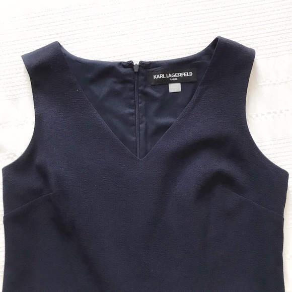 KARL LAGERFELD NAVY WIDE LEG CROPPED V-NECK  JUMPSUIT WITH POCKETS - 6 - Picture 5 of 11